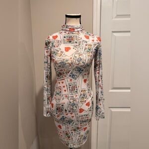 NWOT- Playing Card Print Long Sleeve Dress- Size Medium